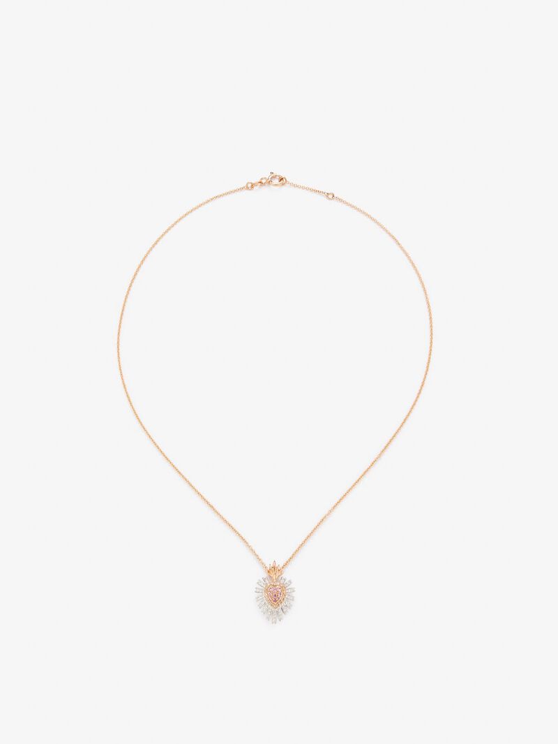 18K white and rose gold pendant with 9 brilliant-cut pink sapphires with a total of 0.1 cts, 46 brilliant-cut white diamonds with a total of 0.18 cts and 18 brilliant-cut brown diamonds with a total of 0. .08 cts image number 0