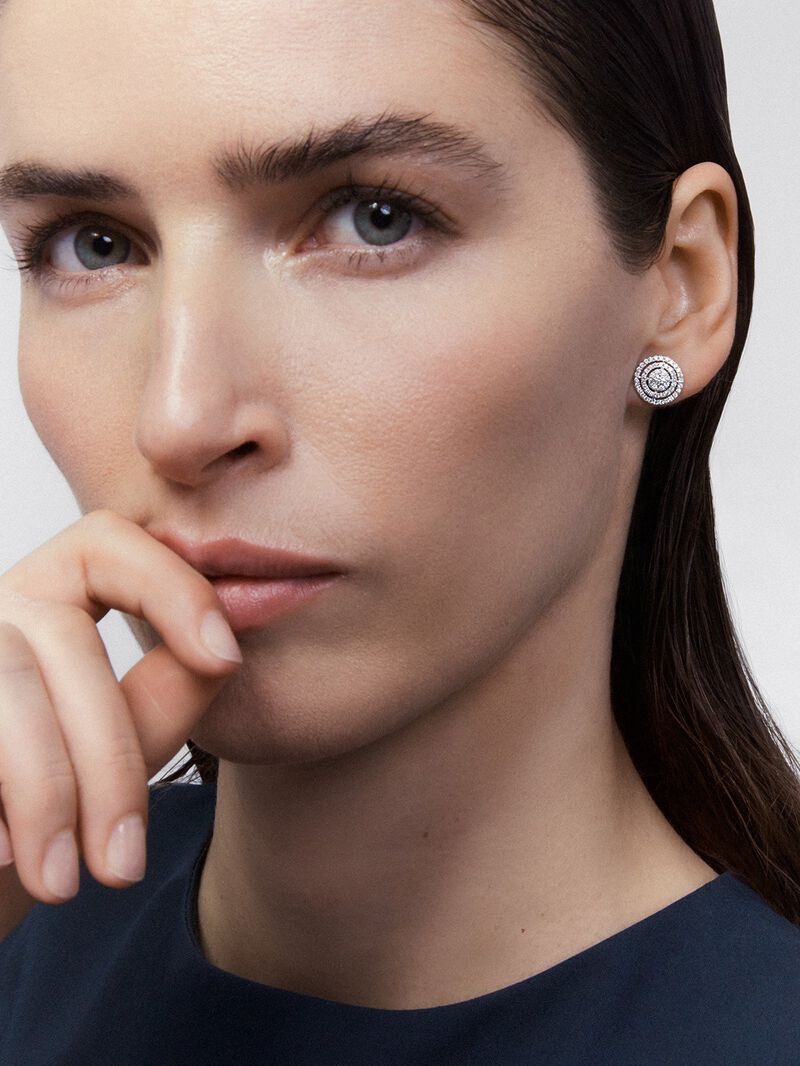 18K white gold earrings with pave diamonds. image number 3