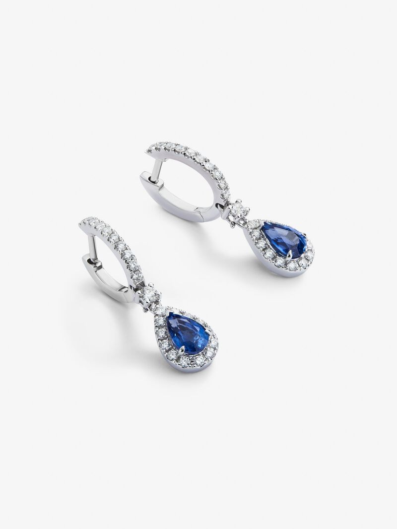 18k white gold earrings with blue sapps in 1.32 cts and white diamonds in a bright 0.56 cts diamonds image number 2