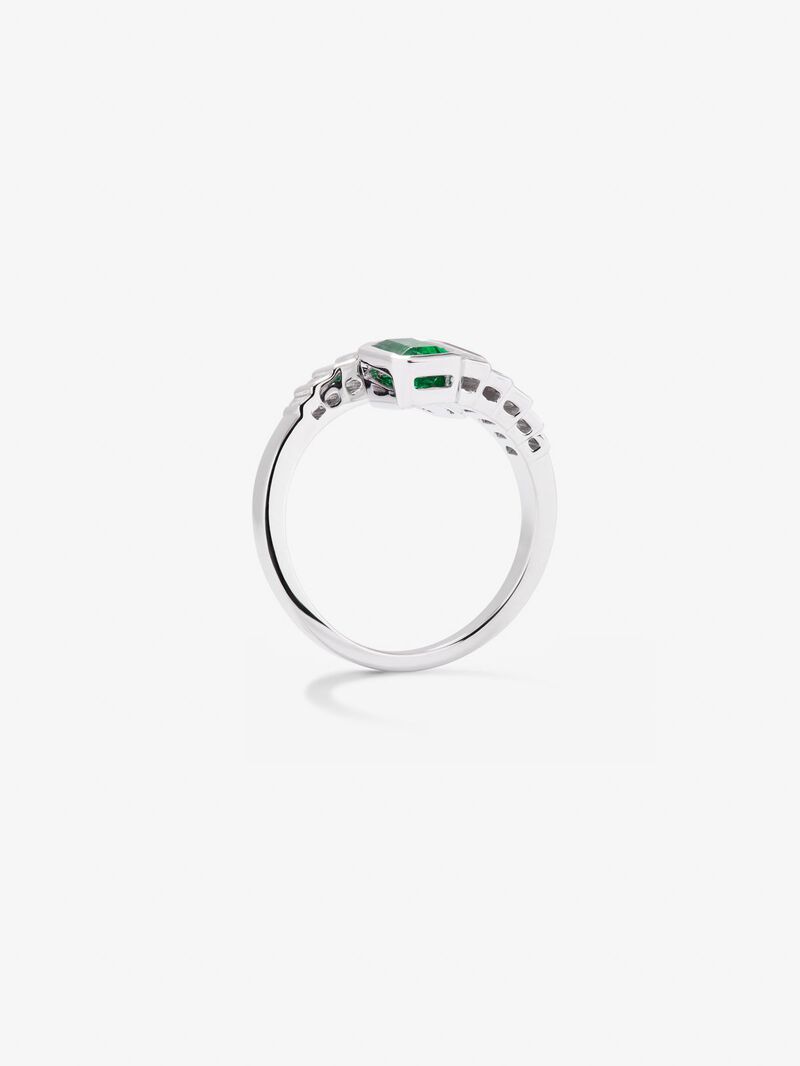 You and I 18k White Gold Ring with Green Emeralds in Octagonal Size 1.28 cts and white diamonds in 0.57 cts baggos image number 4