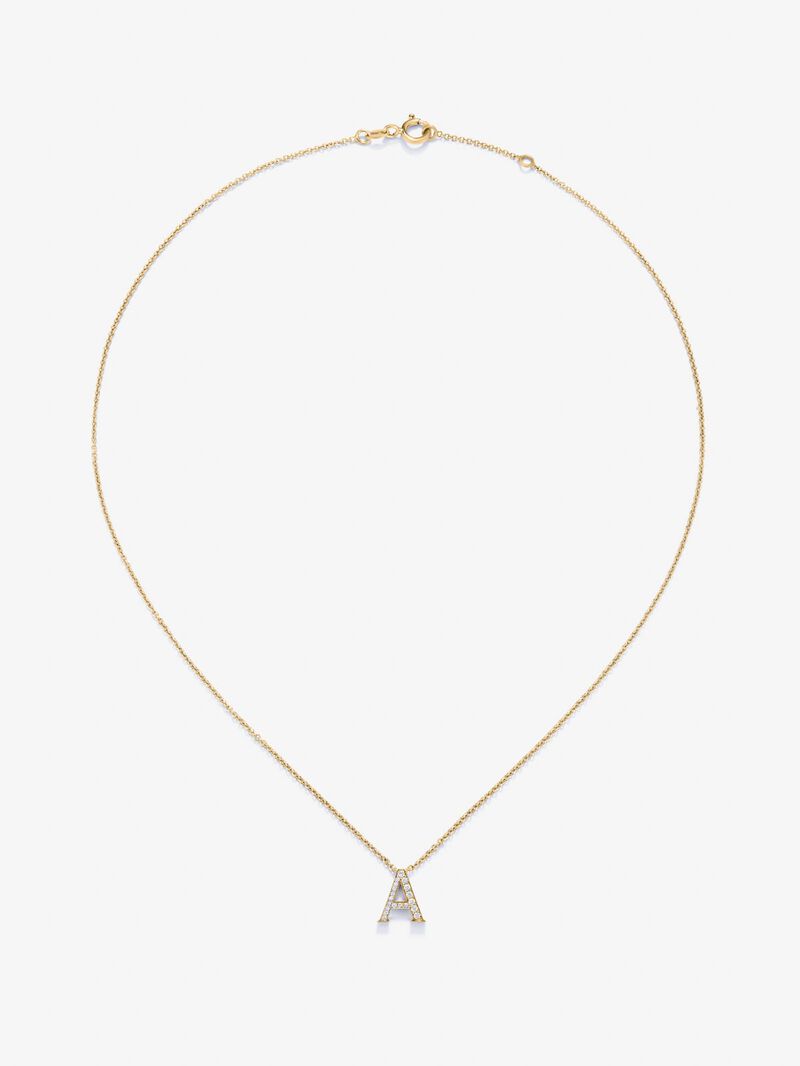 18K yellow gold pendant with letter A and 12 brilliant-cut diamonds with a total of 0.07 cts image number 0