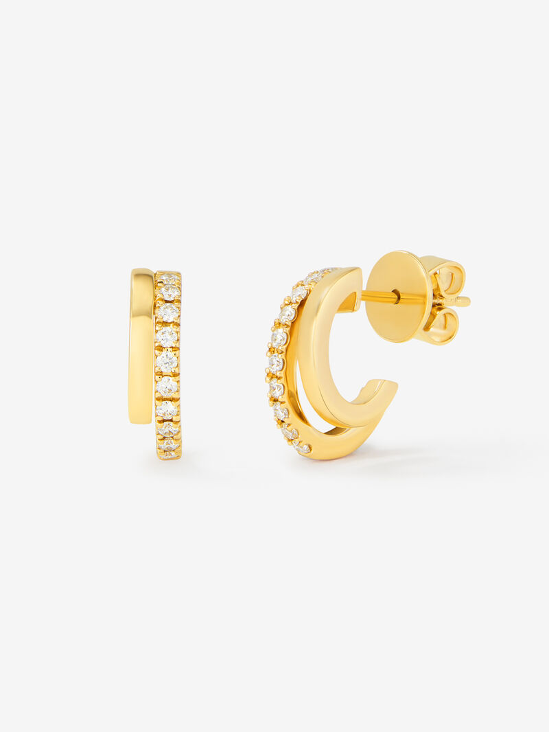 18K yellow gold double hoop earrings with diamonds image number 0