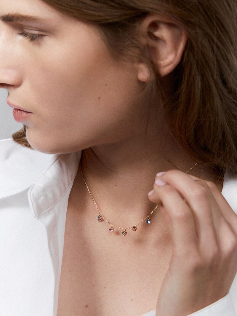 18K rose gold pendant chain with multicolor sapphire image number 3