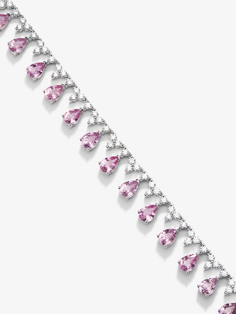 18K White Gold Rivière Collar with pink savings in 16.03 cts and white diamonds in 8.85 cts round diamonds image number 2