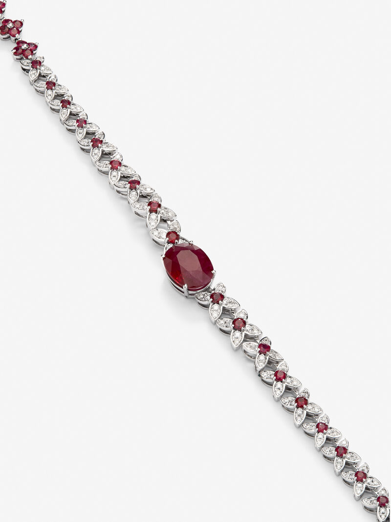 18K white gold necklace with red ruby ​​blod in 5,04 cts oval size, red ruby ​​in 13 cts and white diamonds in bright size of 1.11 cts image number 2
