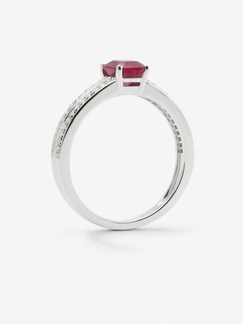 18K white gold ring with octagonal cut ruby ​​of 1.006 cts and 52 brilliant cut diamonds with a total of 0.19 cts image number 2