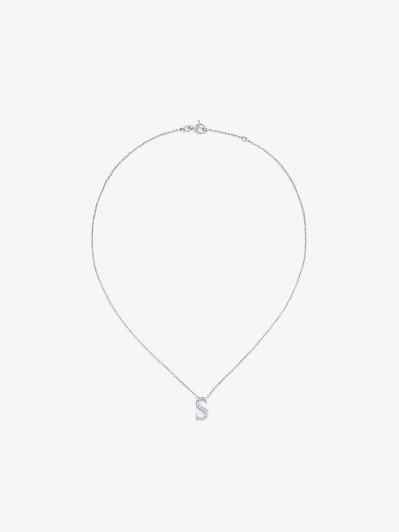 18K white gold pendant with letter S and 16 brilliant-cut diamonds with a total of 0.07 cts image number 0