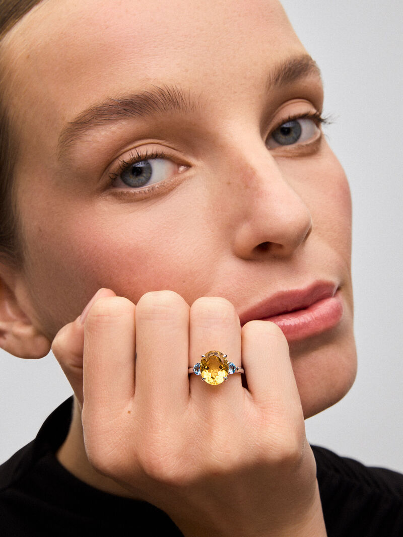 925 Silver Trilogy Ring with Citrine and Topaz image number 1
