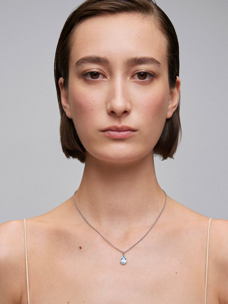 925 silver pendant with pear-cut sky blue topaz image number 3