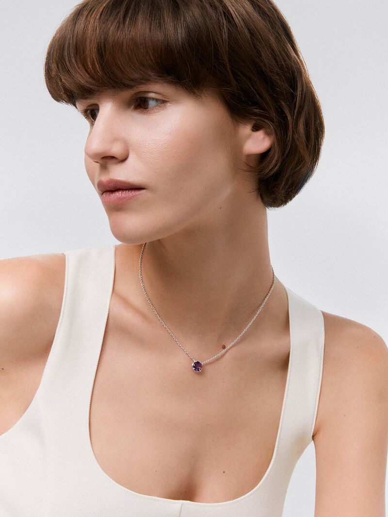 925 Silver chain pendant with amethyst image number 2