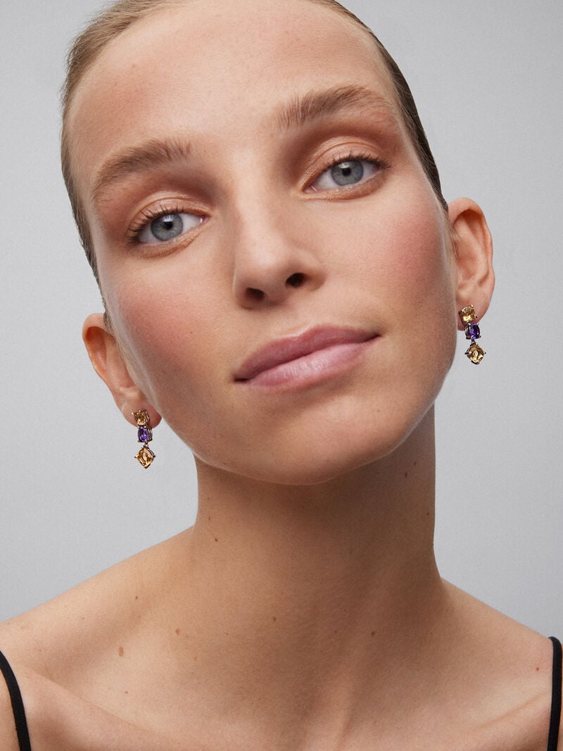 925 silver earrings with citrine quartz and purple amethysts image number 1