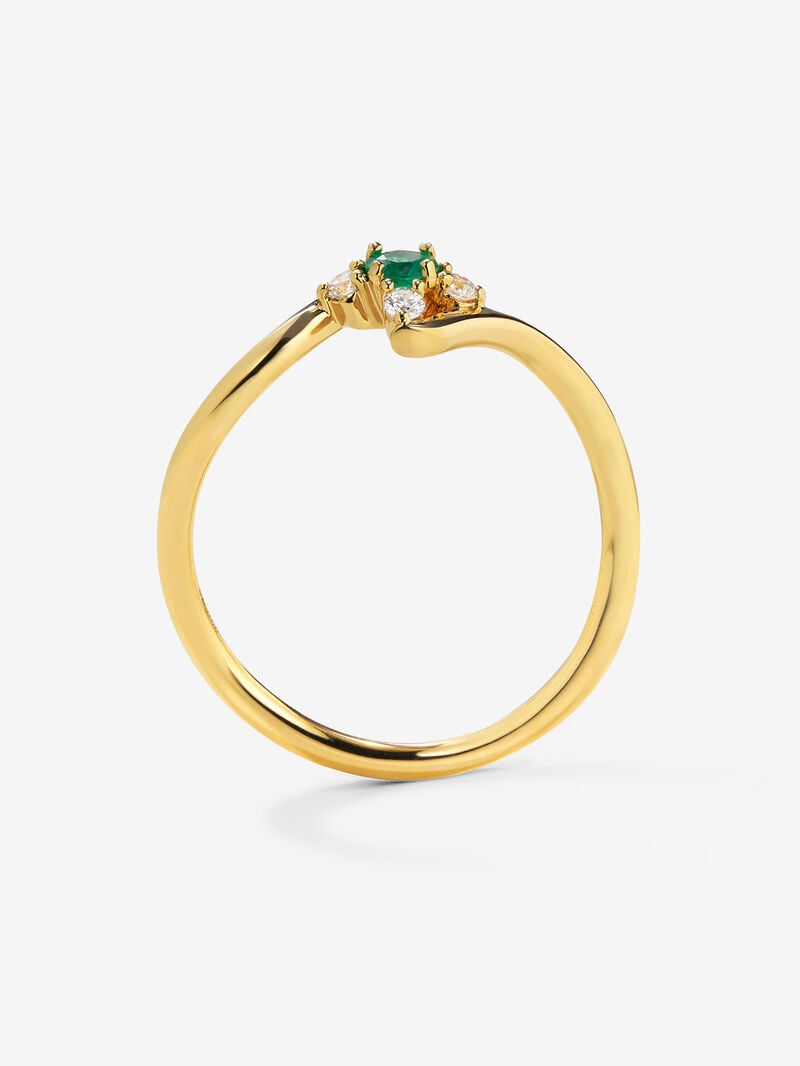 18K yellow gold ring with brilliant-cut green emerald of 0.088 cts and 4 brilliant-cut diamonds with a total of 0.08 cts image number 4
