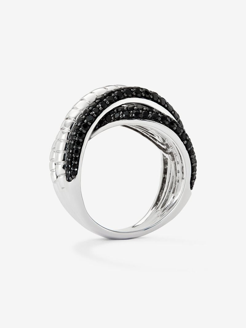 Wide multi-arm 925 silver ring with 213 brilliant-cut black spinels image number 4