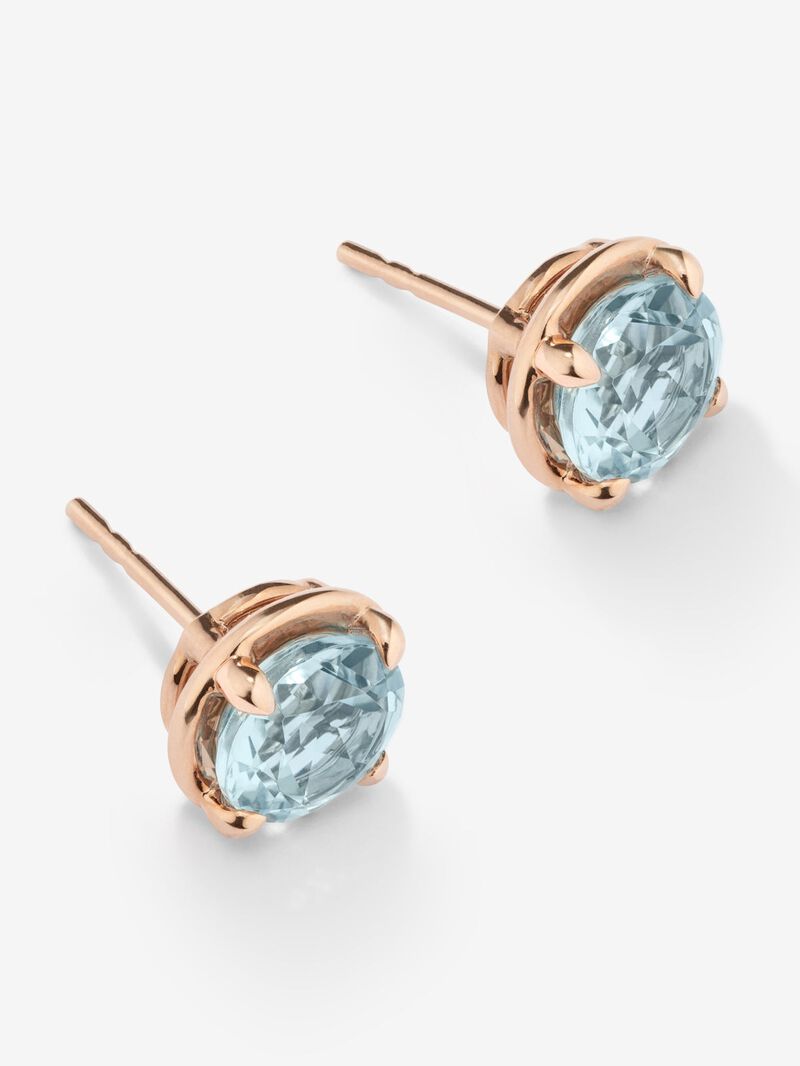 18K pink gold button earrings with Sky blue tod image number 1