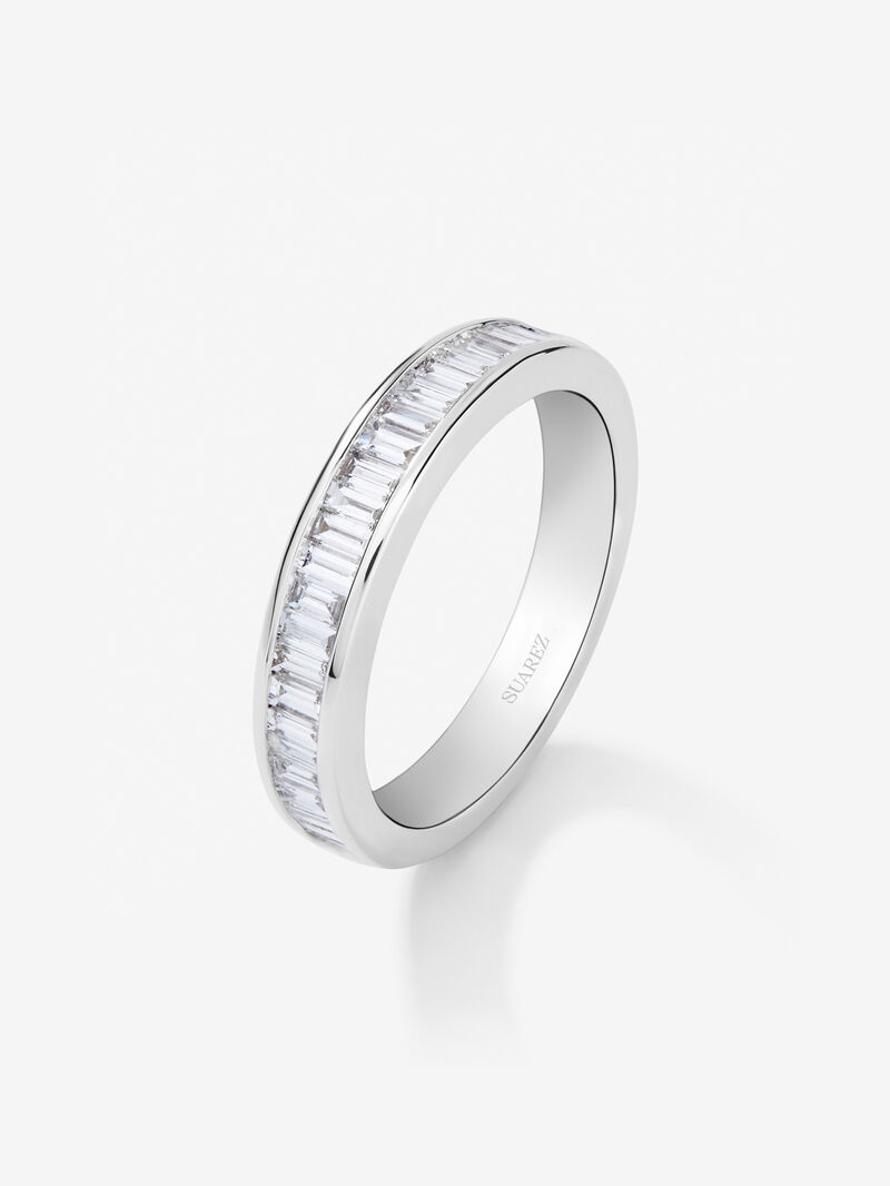 18K white gold engagement ring with baguette cut diamonds in a half alliance style, totaling 0.63ct. image number 0