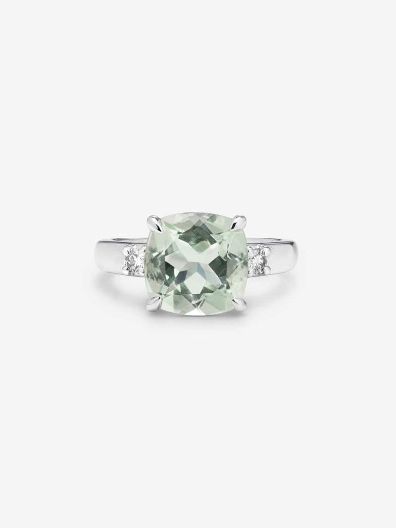 925 Silver three-band ring with green amethyst and diamonds image number 2