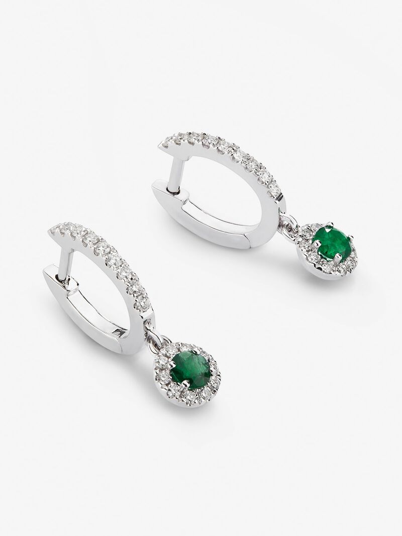 18K white gold earrings with green emeralds in bright size of 0.26 cts and white diamonds in 0.45 cts bright size image number 1