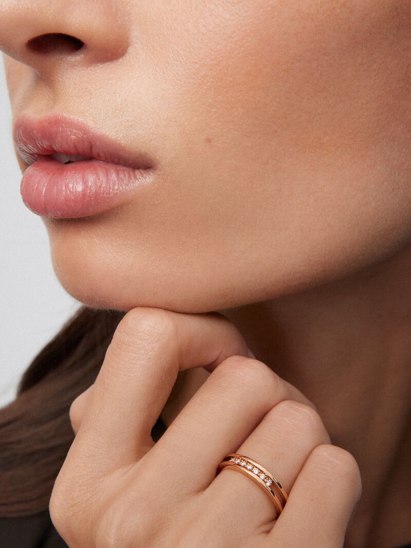 18K rose gold double ring with 7 brilliant-cut diamonds with a total of 0.1 cts image number 3