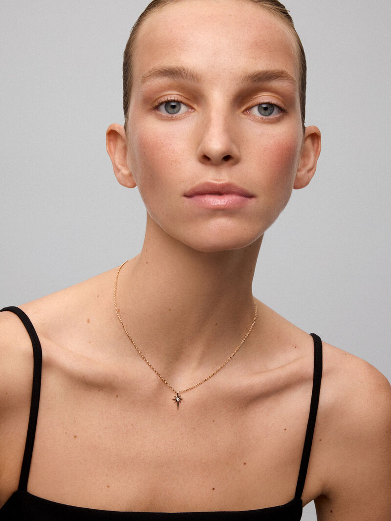 Pendant chain with 18K rose gold star with diamond. image number 3
