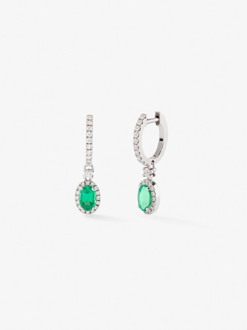 18K white gold earrings with green emerald image number 0