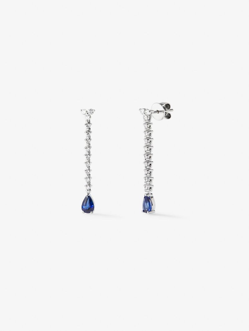 18K white gold earrings with 2 pear-cut blue sapphires with a total of 0.9 cts and 24 brilliant-cut diamonds with a total of 0.43 cts image number 0