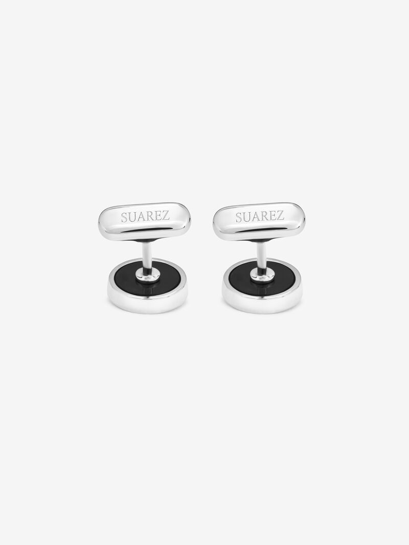925 silver cufflinks with 2 black onyxes with a total of 6.98 cts and 2 brilliant-cut diamonds with a total of 0.08 cts image number 2