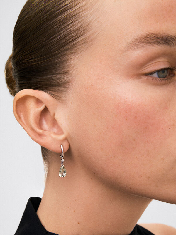 Silver earrings with green amethyst and diamond, PE22091-AGDAMV105X65_V