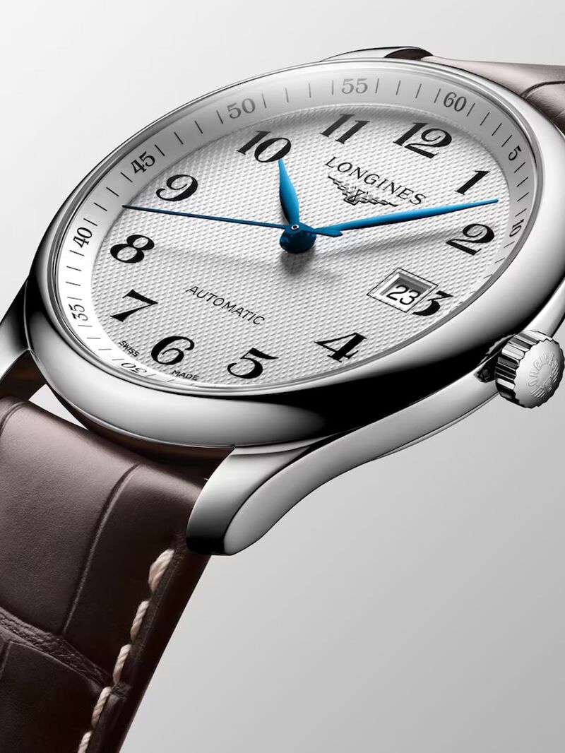 Longines Master stainless steel watch with brown alligator leather strap, sapphire crystal and automatic movement image number 1