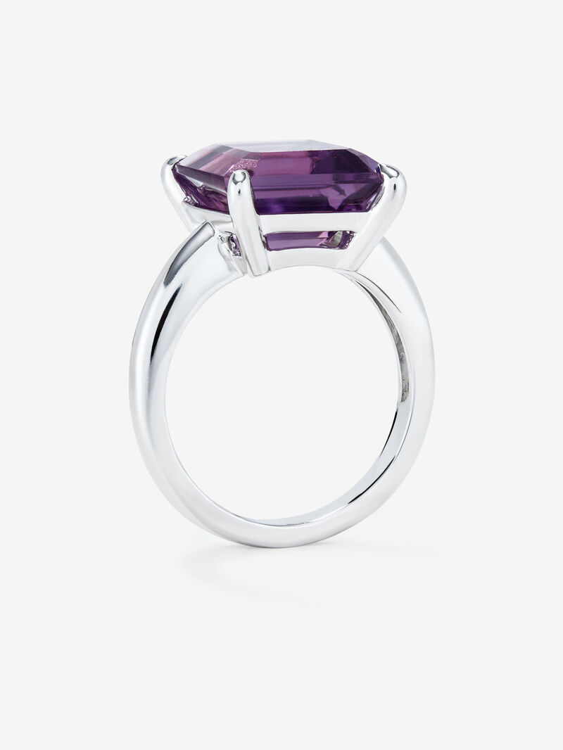 Silver ring with purple amethyst stone image number 4
