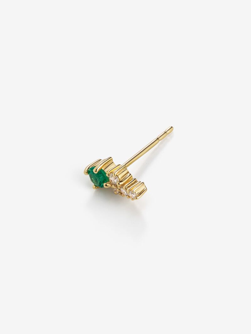 Single left earring in 18K yellow gold with emerald and diamonds. image number 4