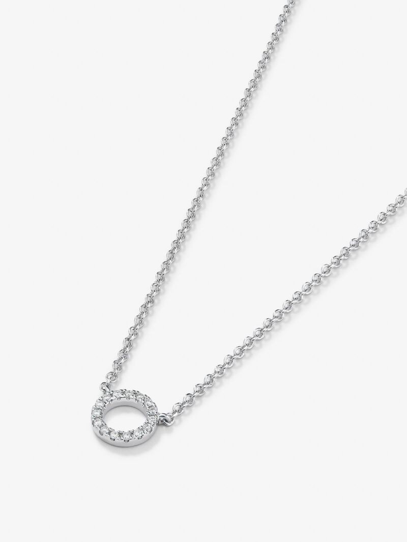 18K White Gold Circle Pendant Chain with Diamonds. image number 2