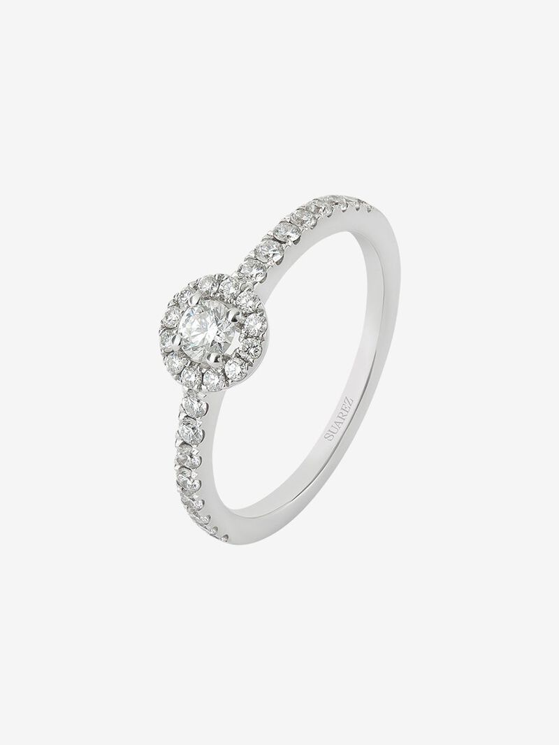18K white gold ring with central brilliant-cut diamond of 0.15 cts and border and arm of 28 brilliant-cut diamonds with a total of 0.3 cts image number 0