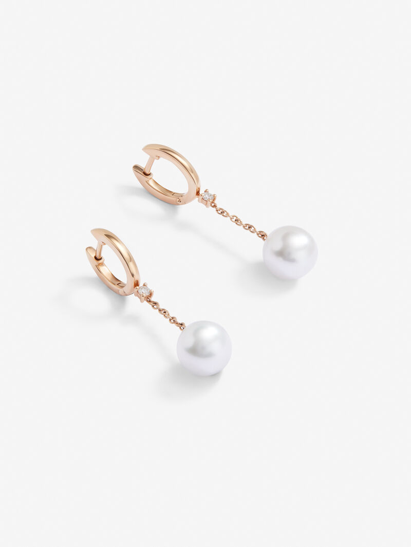18kt rose gold chain earrings with Australian pearls and diamonds. image number 2