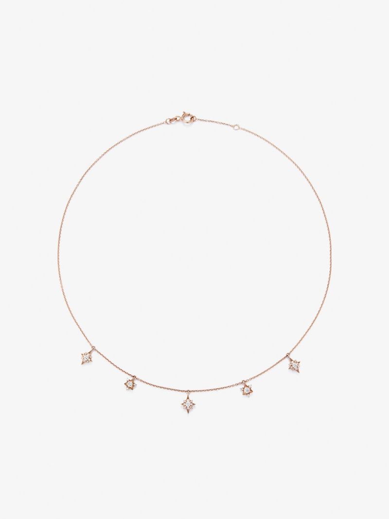 18K Rose Gold Choker Necklace with Diamond Stars. image number 0