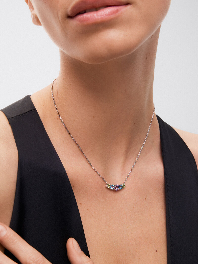 925 silver pendant with purple amethyst, swiss blue and peridotos topacios image number 1