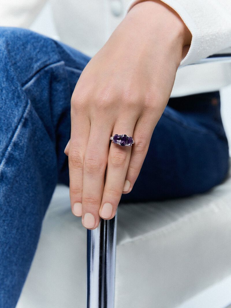 925 silver triple ring with oval-cut purple amethysts of 3.21 cts image number 3