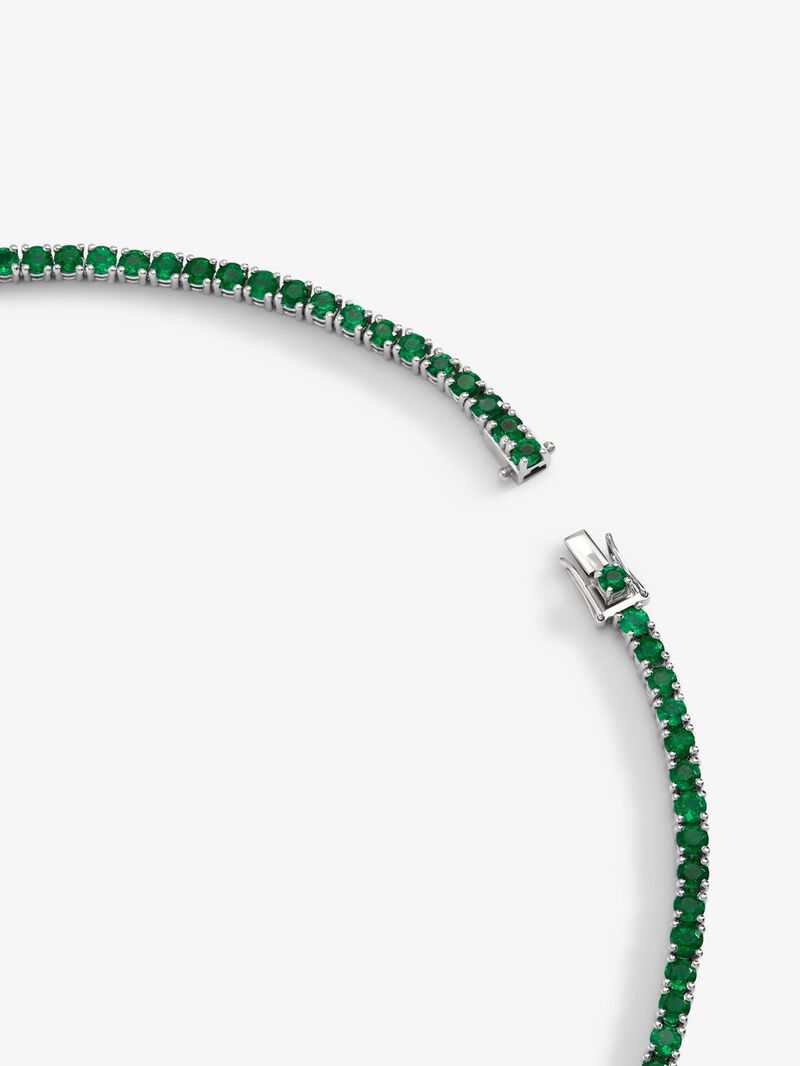 18K white gold necklace with diamonds and emerald. image number 4
