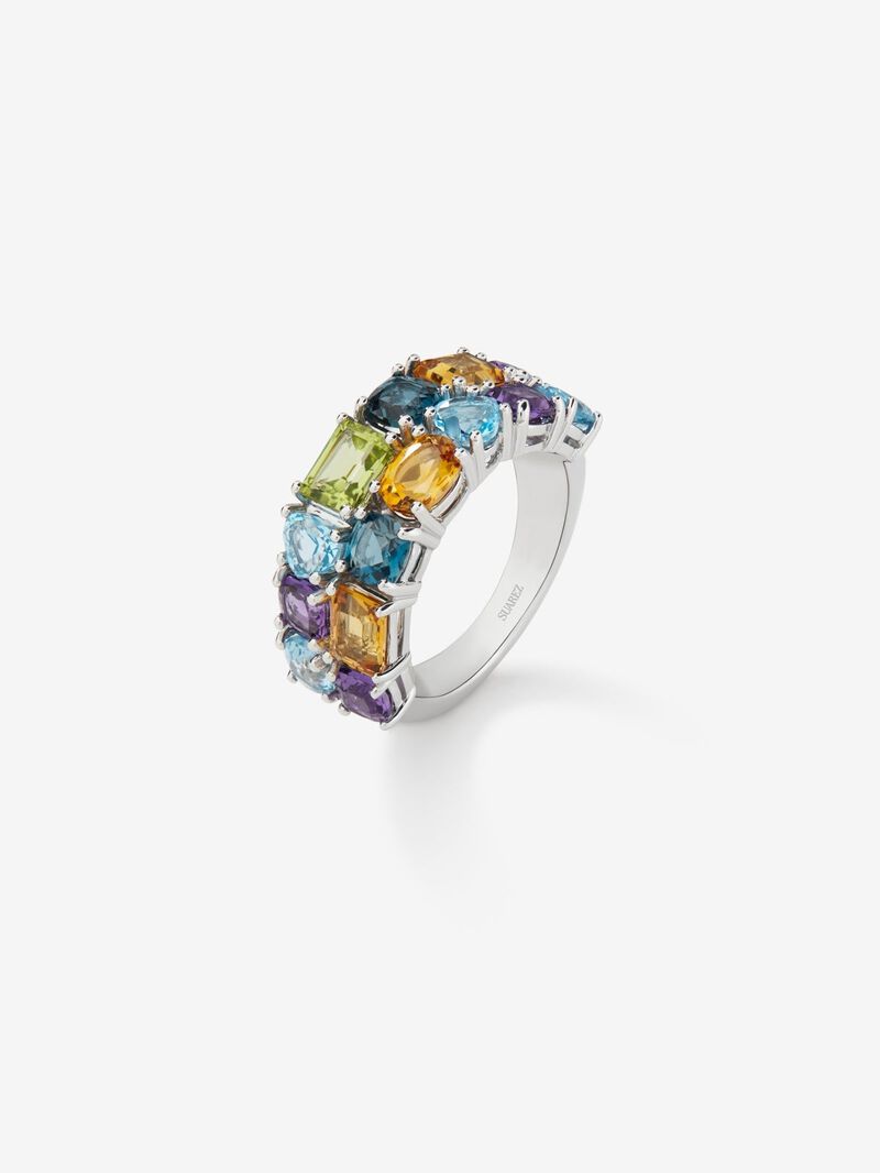 925 Silver double band ring with multicolored gems image number 0