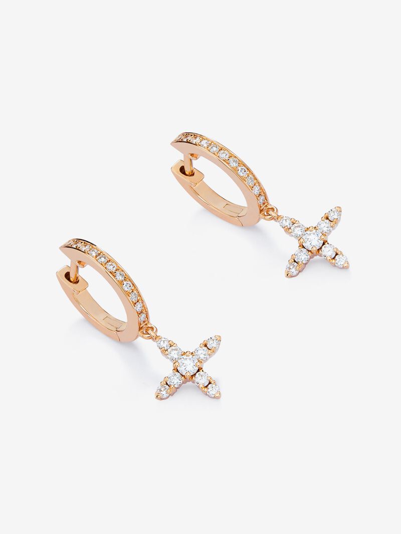 Individual hoop earring with hanging star in 18K rose gold with diamonds. image number 2