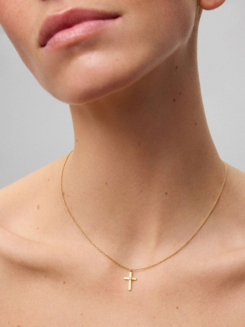 18K yellow gold pendant with medium cross and 0.01 ct brilliant cut diamond image number 1