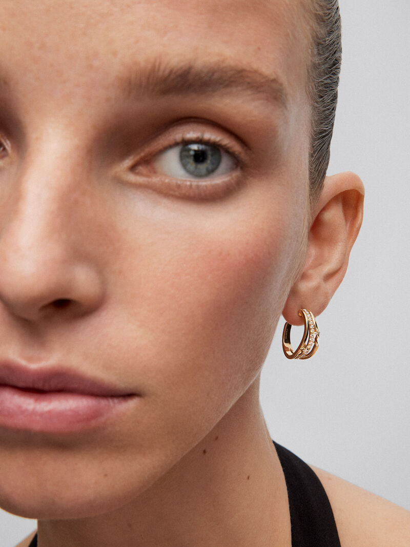 18K yellow gold hoop earrings with 40 brilliant-cut diamonds with a total of 0.37 cts image number 3