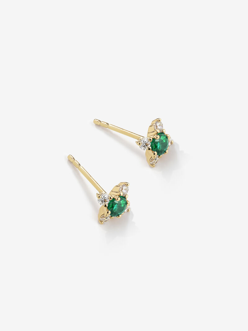 Individual 18K yellow gold flower earring with emerald and diamonds. image number 2