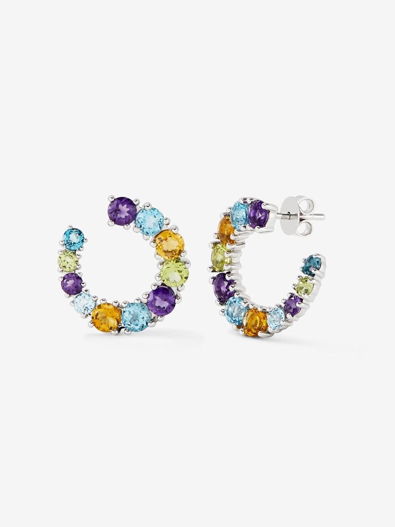 Open Silver Aro Earrings 925 with multicolored gems image number 0