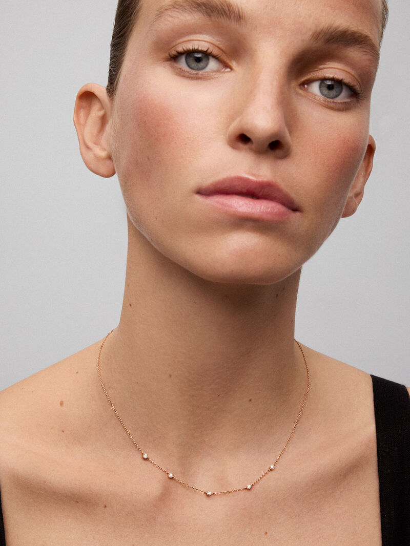 18K Rose Gold Choker Necklace with Diamonds image number 1