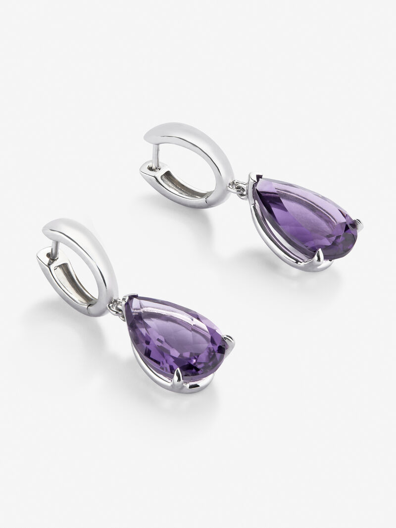 925 silver hoop earrings with 2 pear-cut purple amethysts image number 2