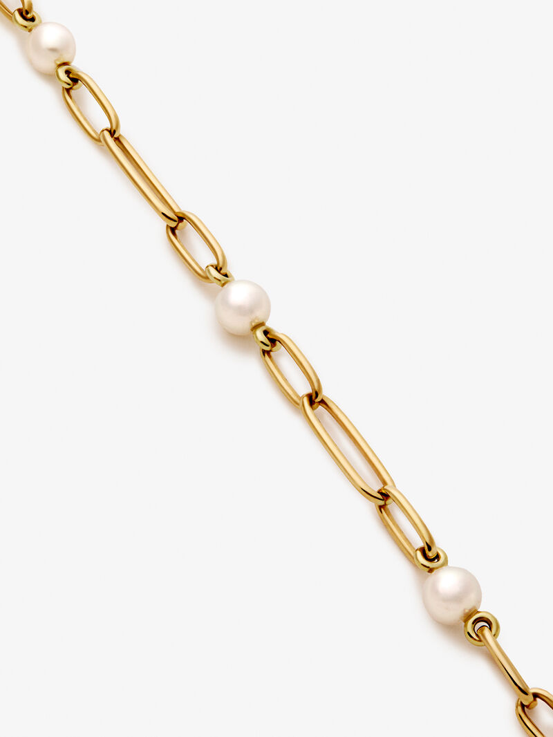 18K yellow gold link necklace with 5 8mm akoya pearls image number 2
