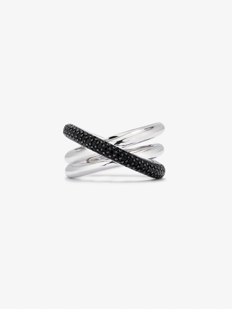 925 silver crossed multi-arm ring with brilliant-cut black spinels image number 3