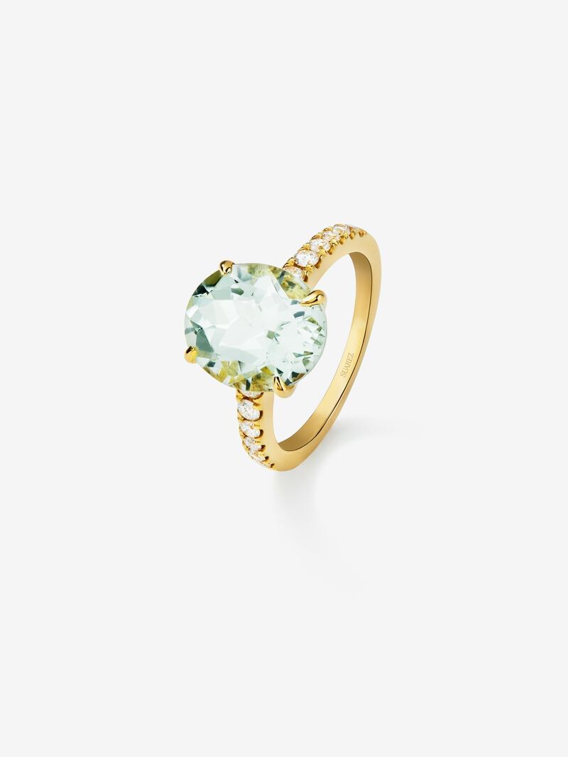 18K yellow gold ring with green and diamond amethyst image number 0