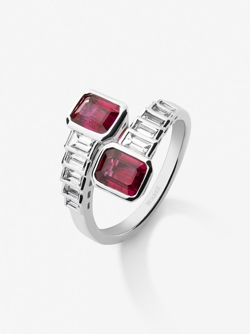 You and me ring in 18K white gold 2 with octagonal cut red rubies with a total of 2.06 cts and 10 baguette cut diamonds with a total of 0.57 cts image number 0