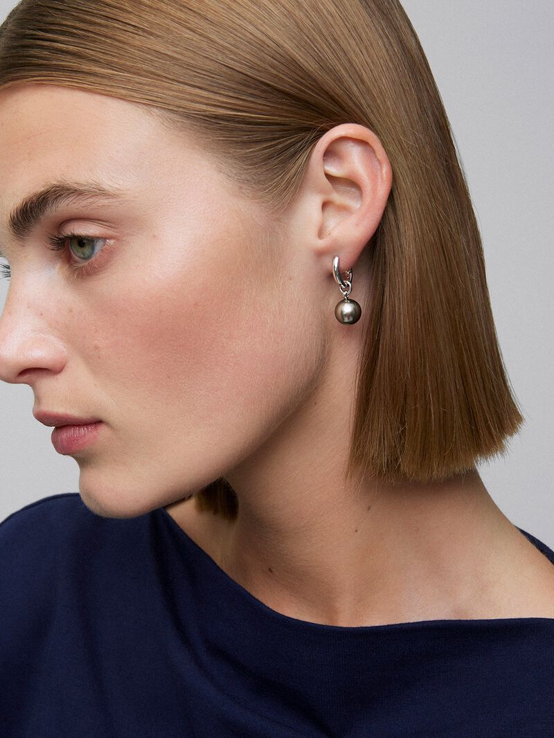 925 silver hoop earrings with 2 9mm Tahitian pearls image number 3